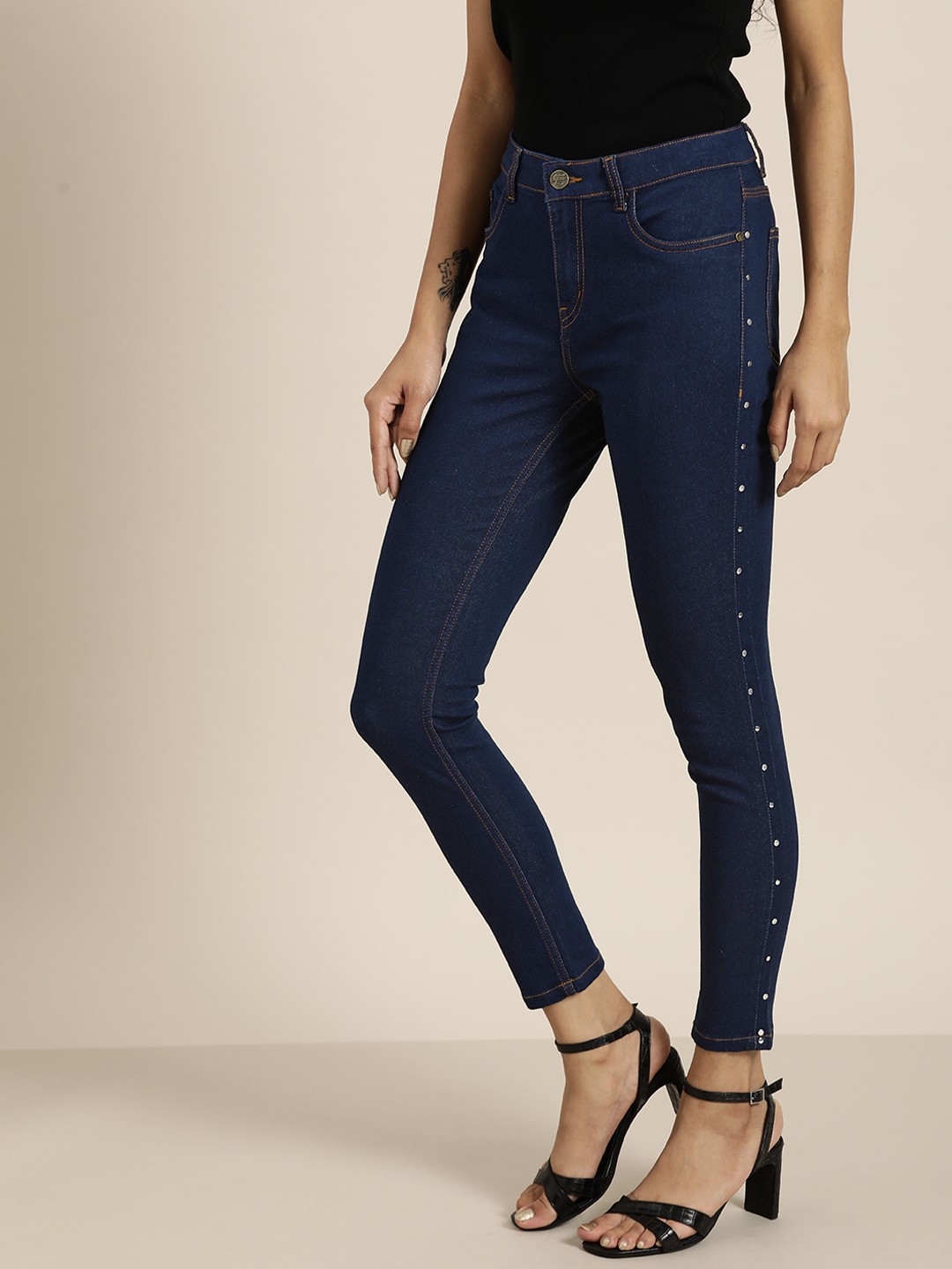 

all about you Women Navy Blue Skinny Fit Embellished Stretchable Jeans