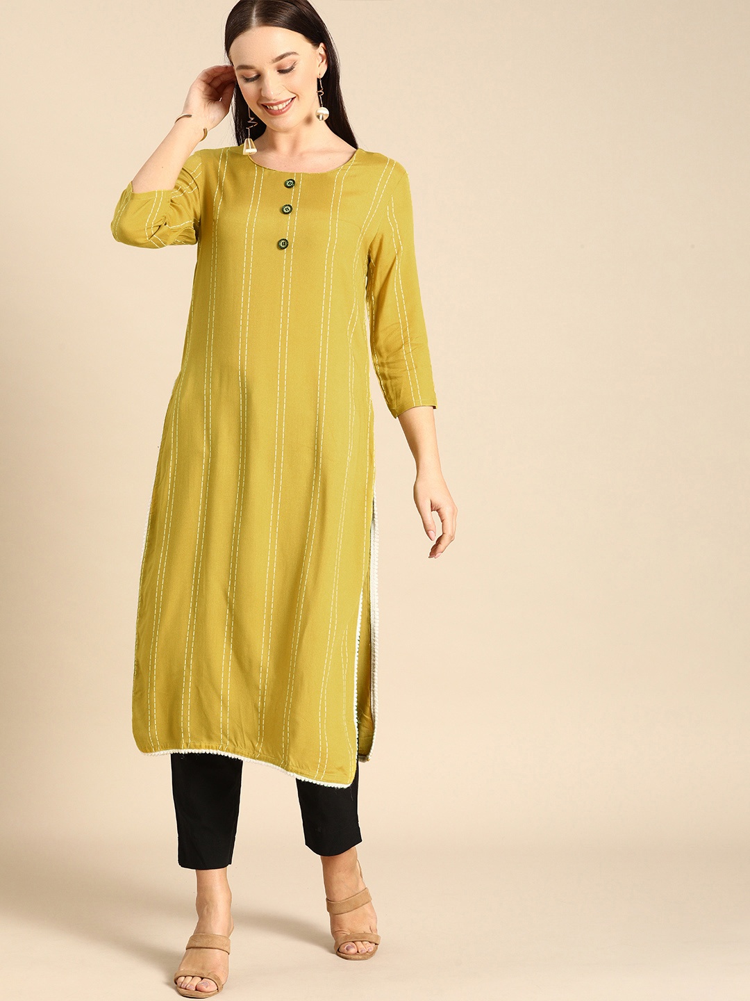 

Anouk Women Yellow & White Printed Kurta