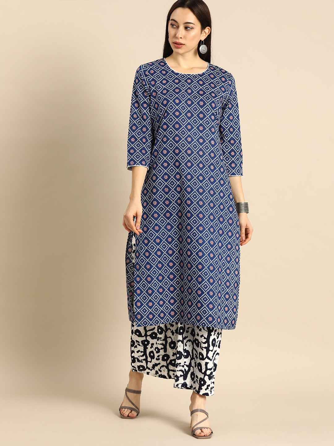 

Anouk Women Navy Blue & White Bandhani Printed Kurta