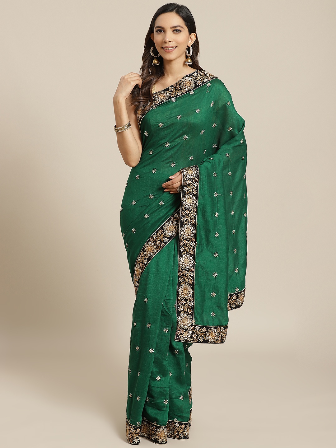 

flaher Green & Golden Embroidered Saree