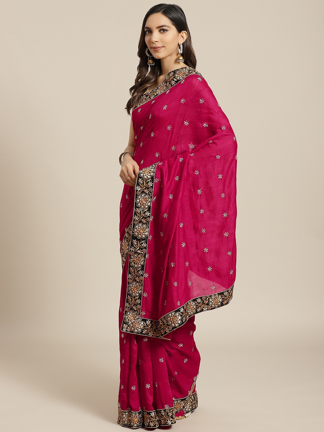 

flaher Pink & Golden Embroidered Saree
