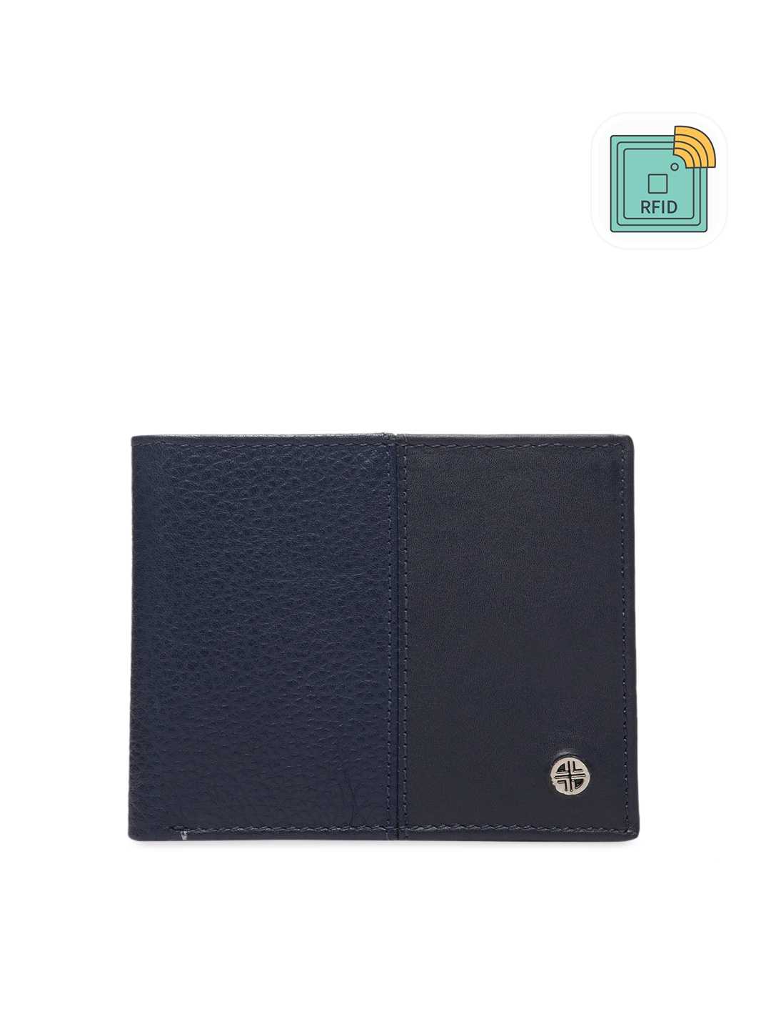 

Carlton London Men Navy Blue & Tan Brown RFID Leather Two Fold Wallet