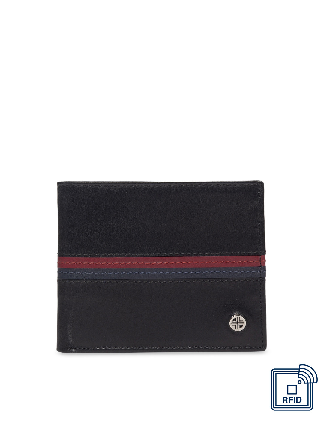 

Carlton London Men Black & Navy Blue Striped RFID Leather Two Fold Wallet