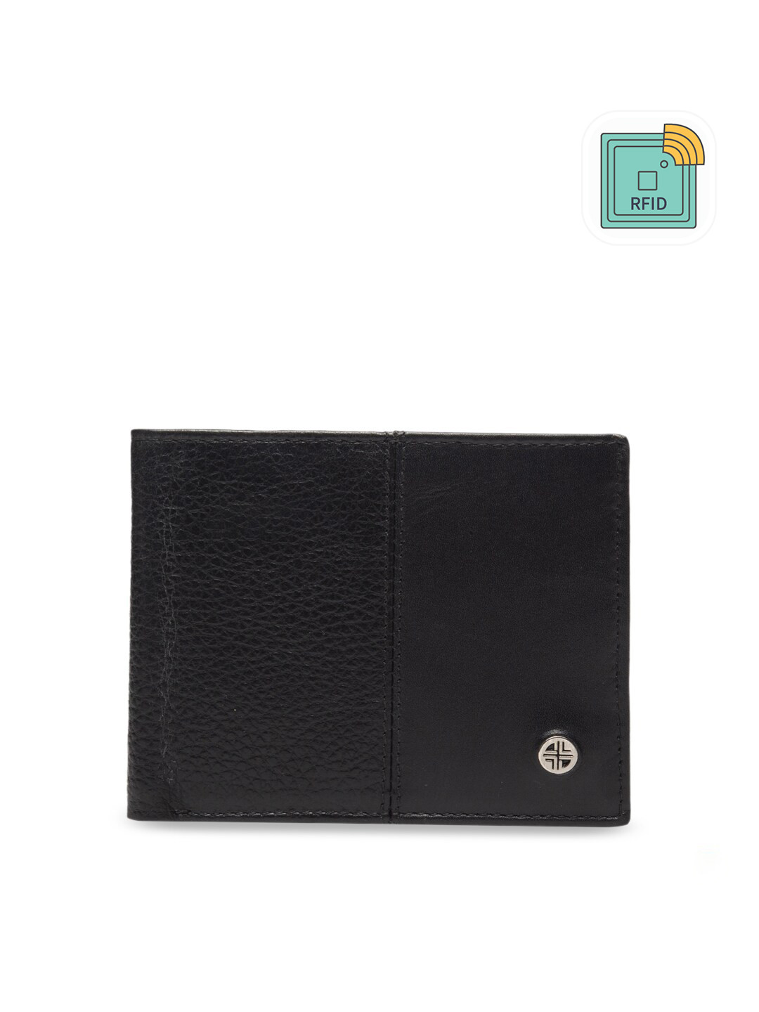 

Carlton London Men Black Leather RFID Leather Two Fold Wallet