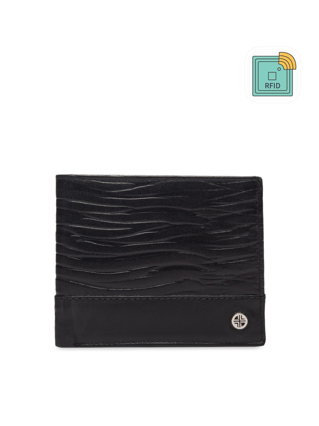 

Carlton London Men Black Solid Leather RFID Two Fold Wallet