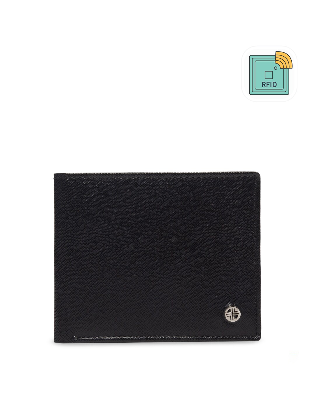 

Carlton London Men Black Solid RFID Leather Two Fold Wallet