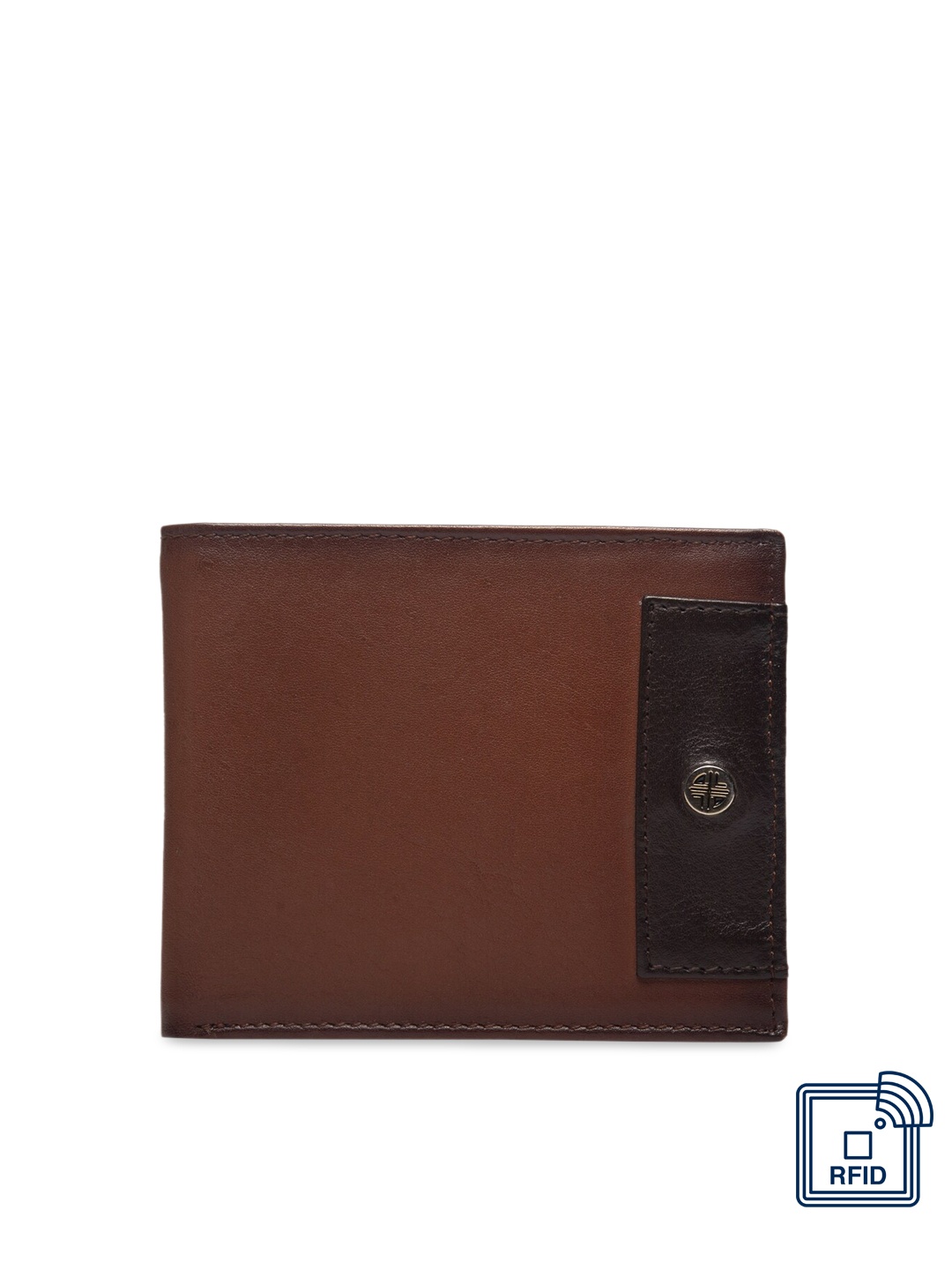 

Carlton London Men Tan & Black Solid RFID Leather Two Fold Wallet