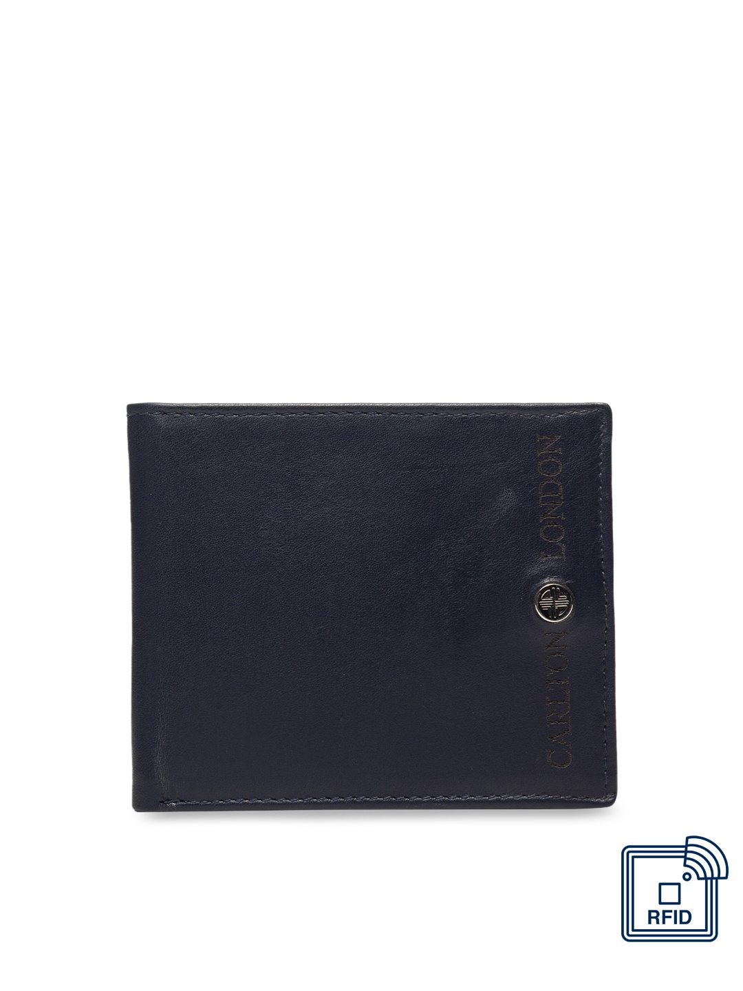 

Carlton London Men Navy Blue Solid RFID Leather Two Fold Wallet