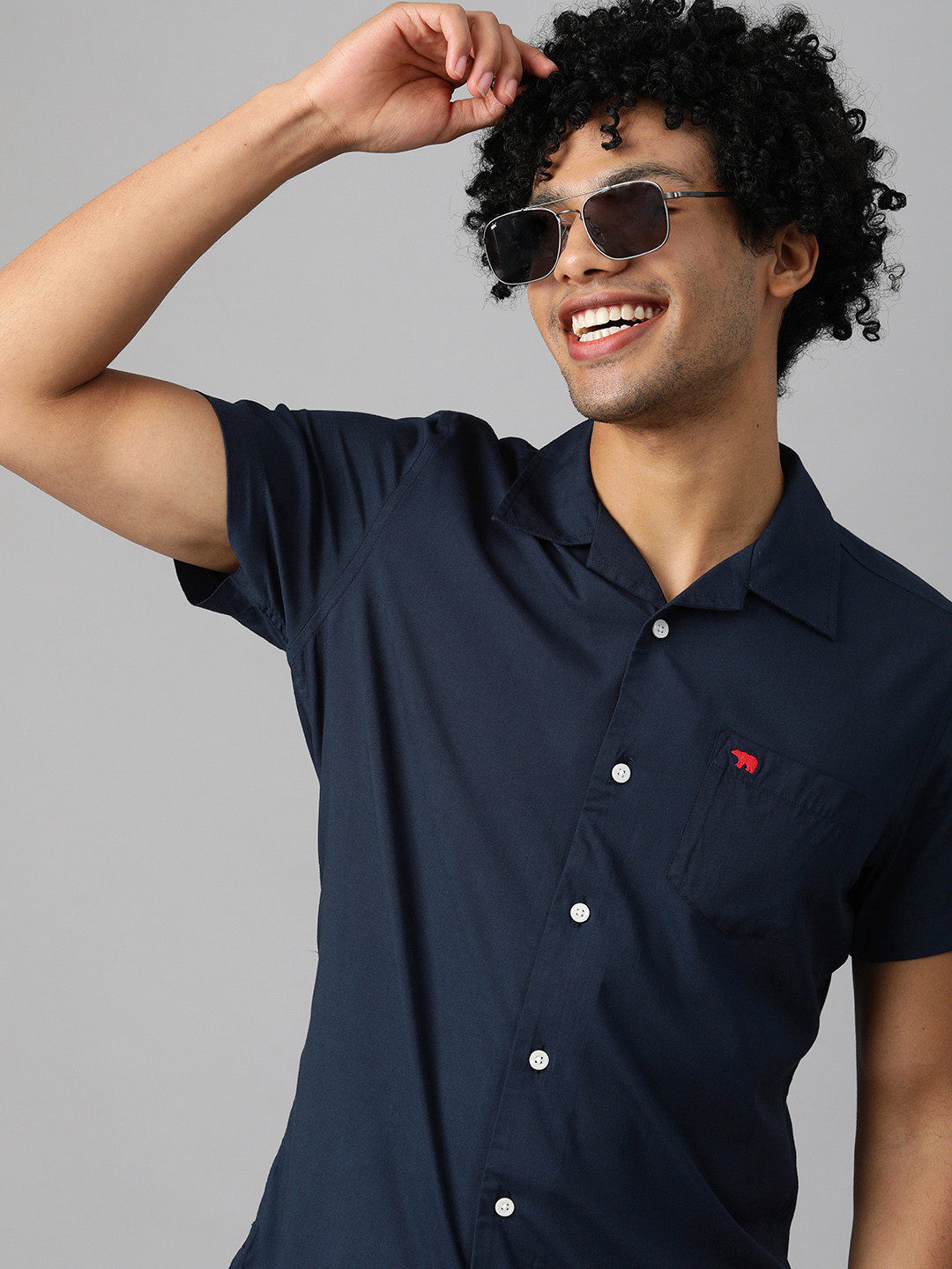 

THE BEAR HOUSE Men Navy Blue Solid Slim Fit Casual Shirt