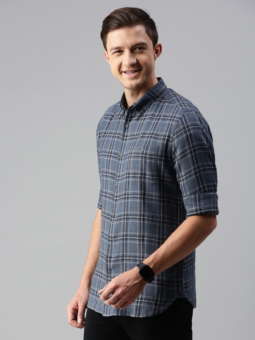 

THE BEAR HOUSE Men Blue Slim Fit Tartan Checked Casual Shirt