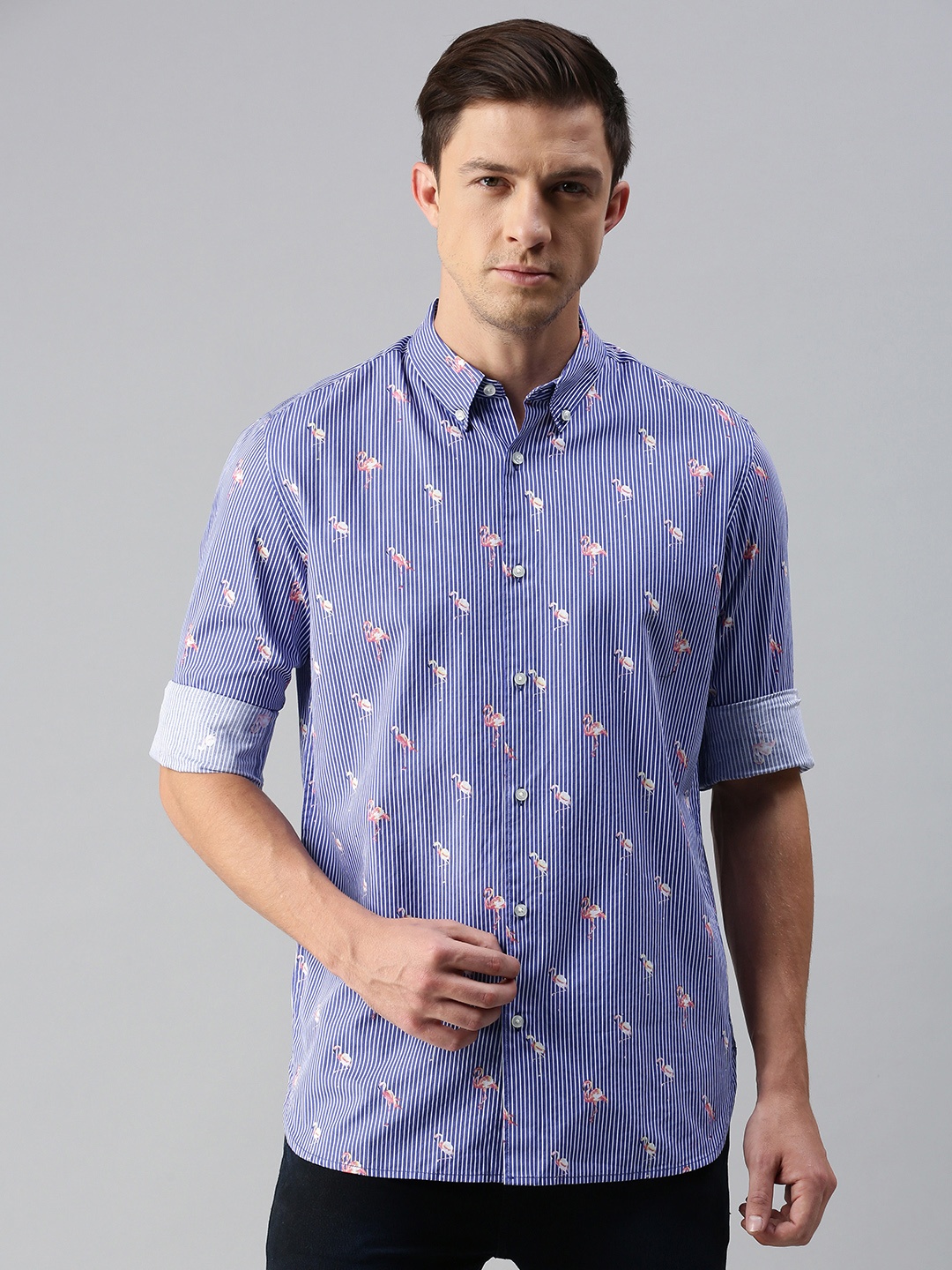 

THE BEAR HOUSE Men Blue & White Slim Fit Printed Casual Shirt