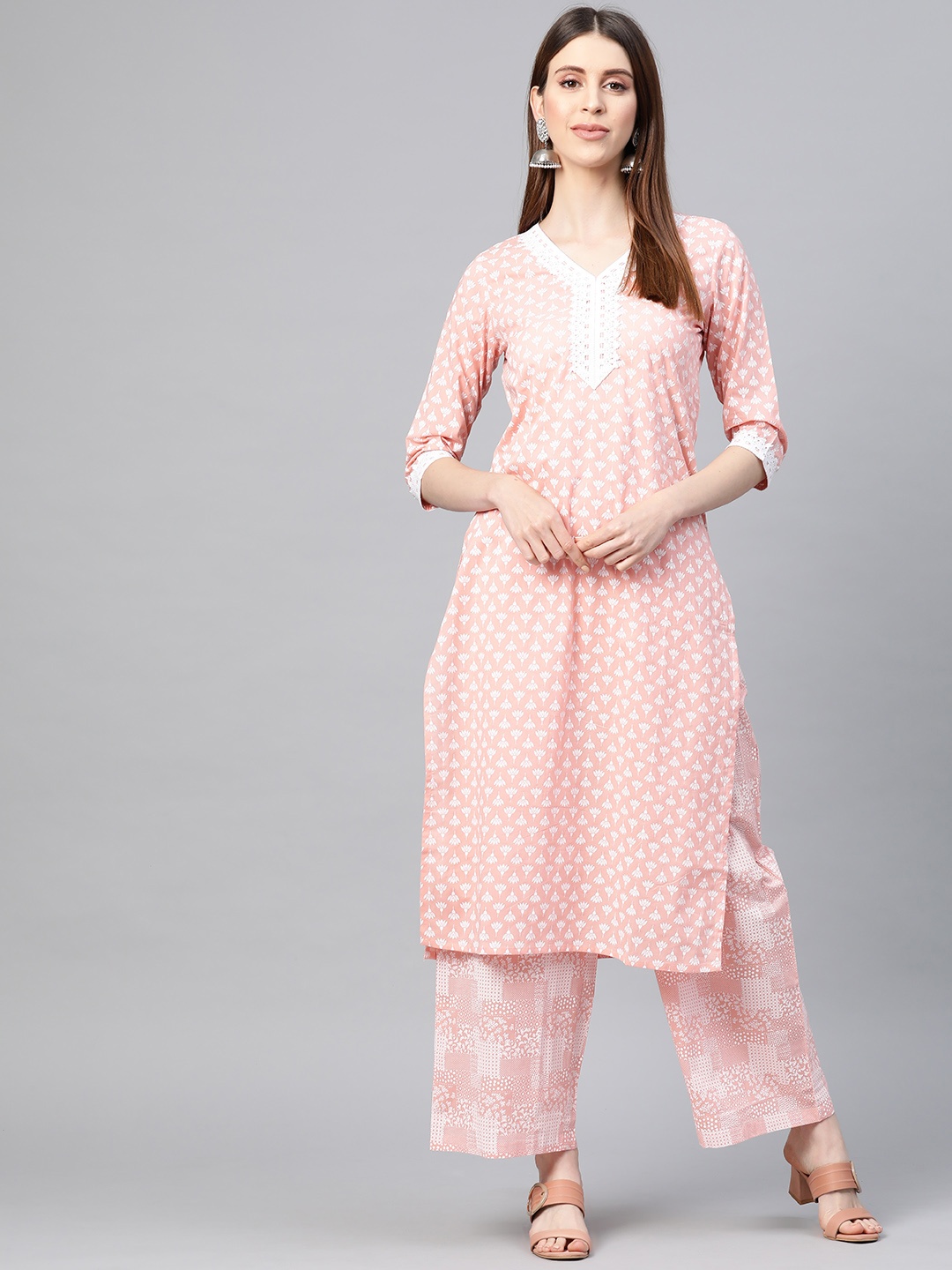 

Yuris Women Pink & White Printed Kurta with Palazzos