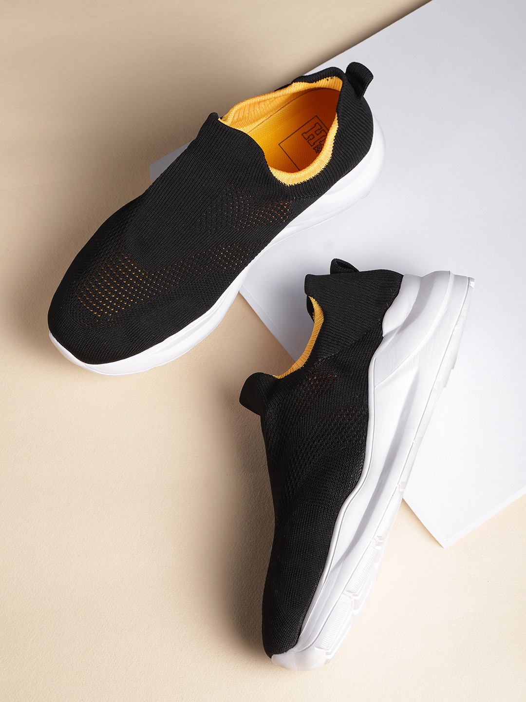 

Mast & Harbour Men Black Woven Design Slip-On Running Shoes