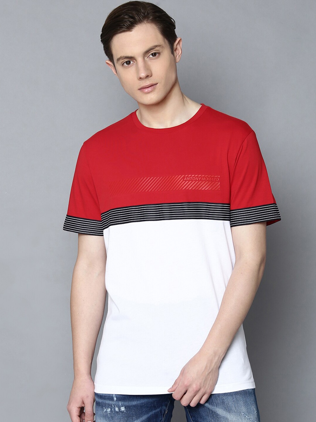 

Antony Morato Men Red Colourblocked Round Neck T-shirt