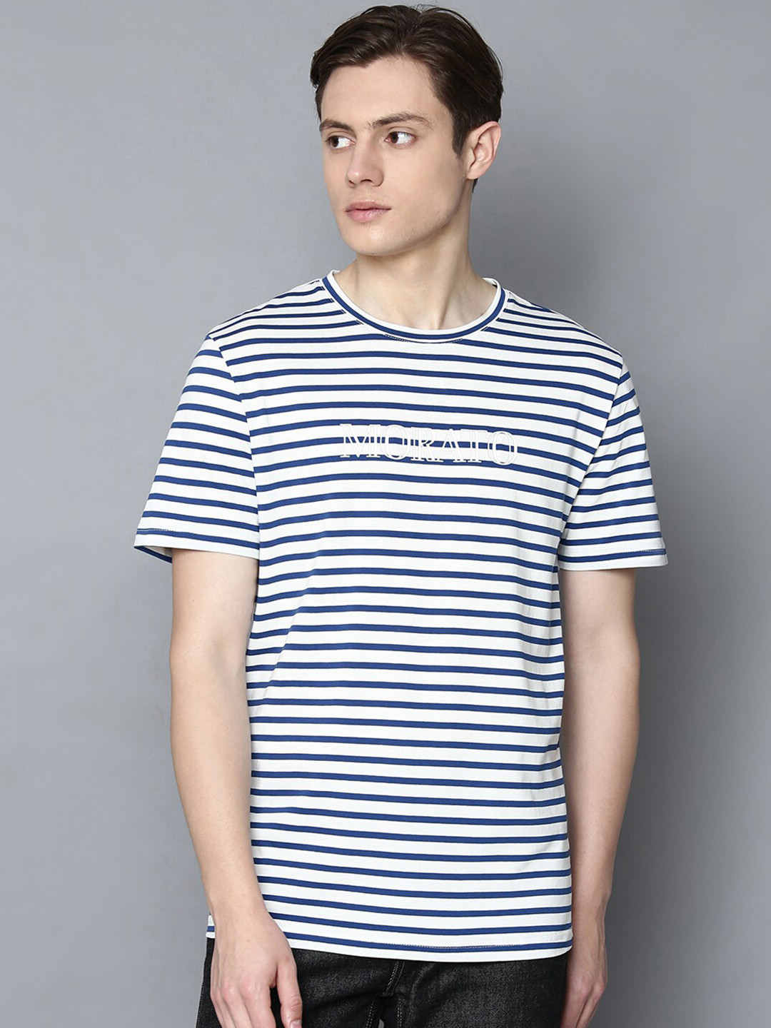 

Antony Morato Men Blue Striped Round Neck T-shirt