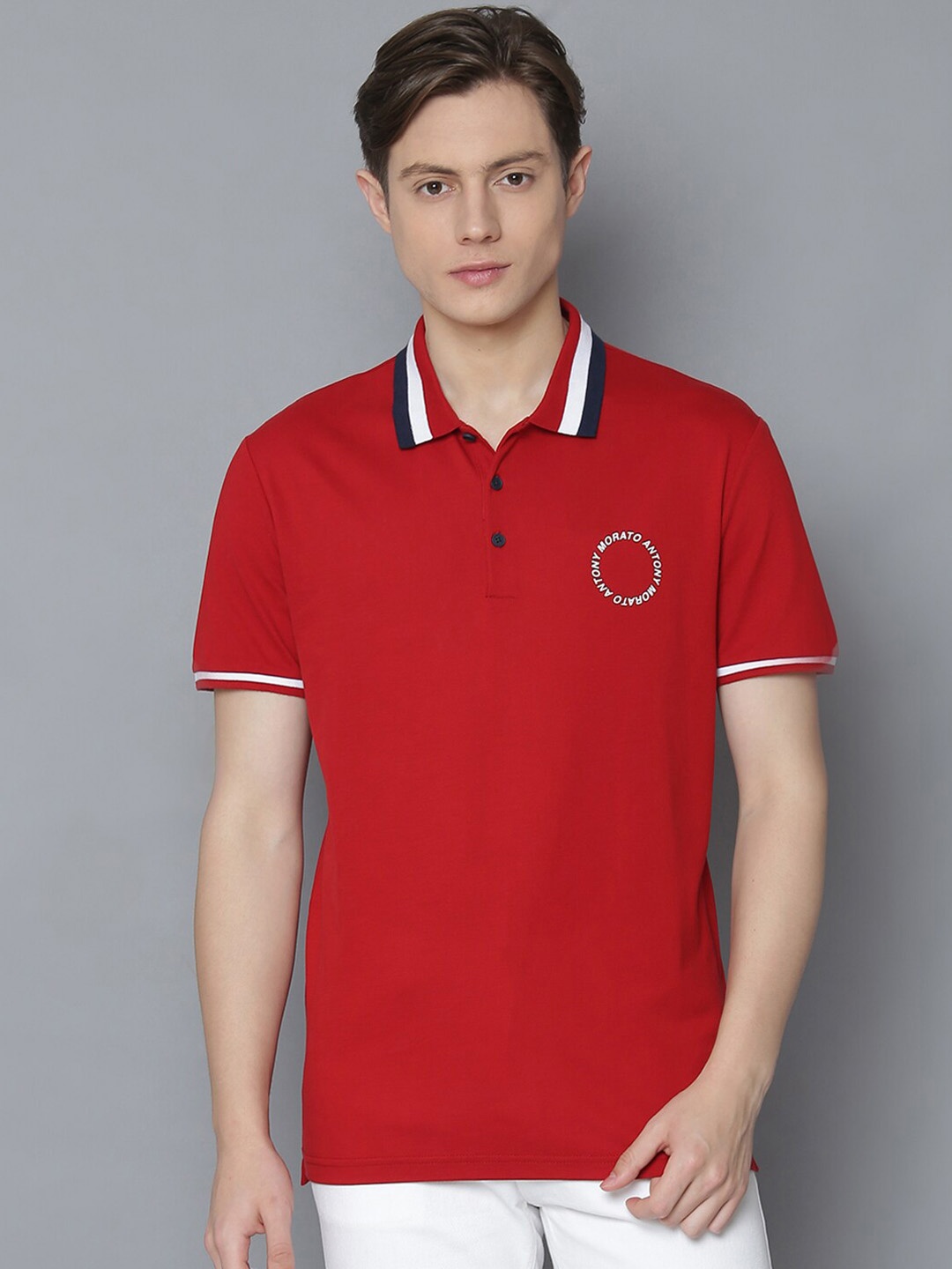 

Antony Morato Men Red Solid Polo Collar T-shirt