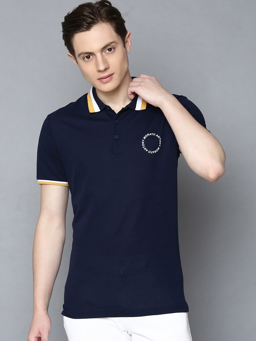 

Antony Morato Men Blue Solid Polo Collar T-shirt