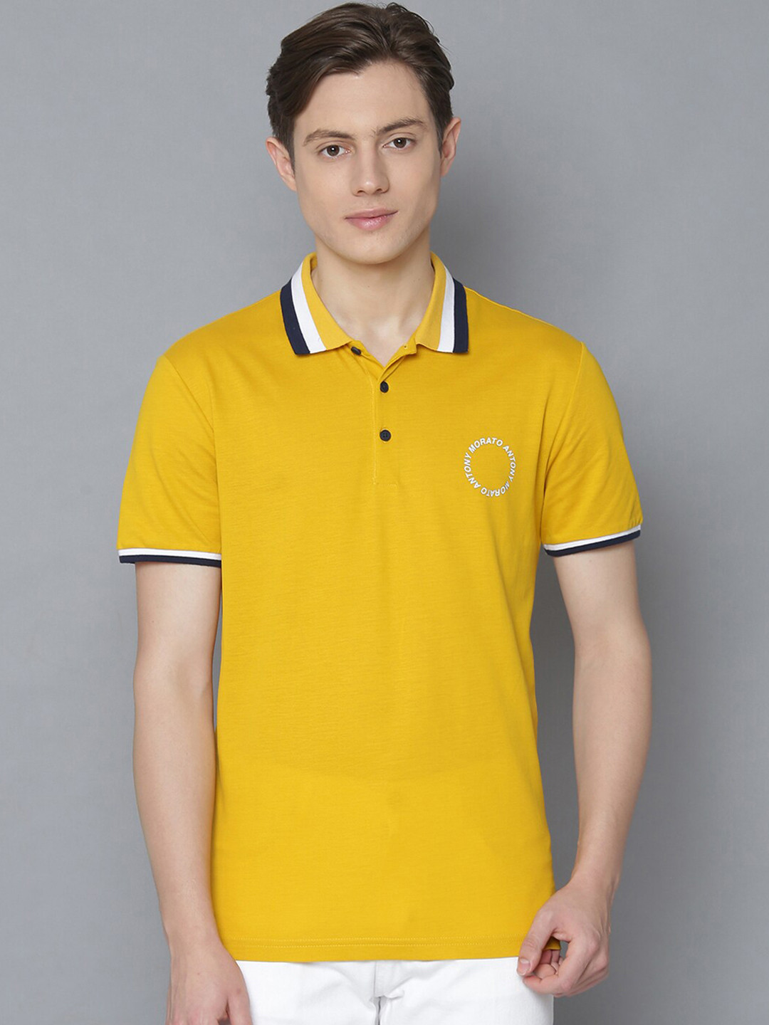 

Antony Morato Men Yellow Solid Polo Collar T-shirt