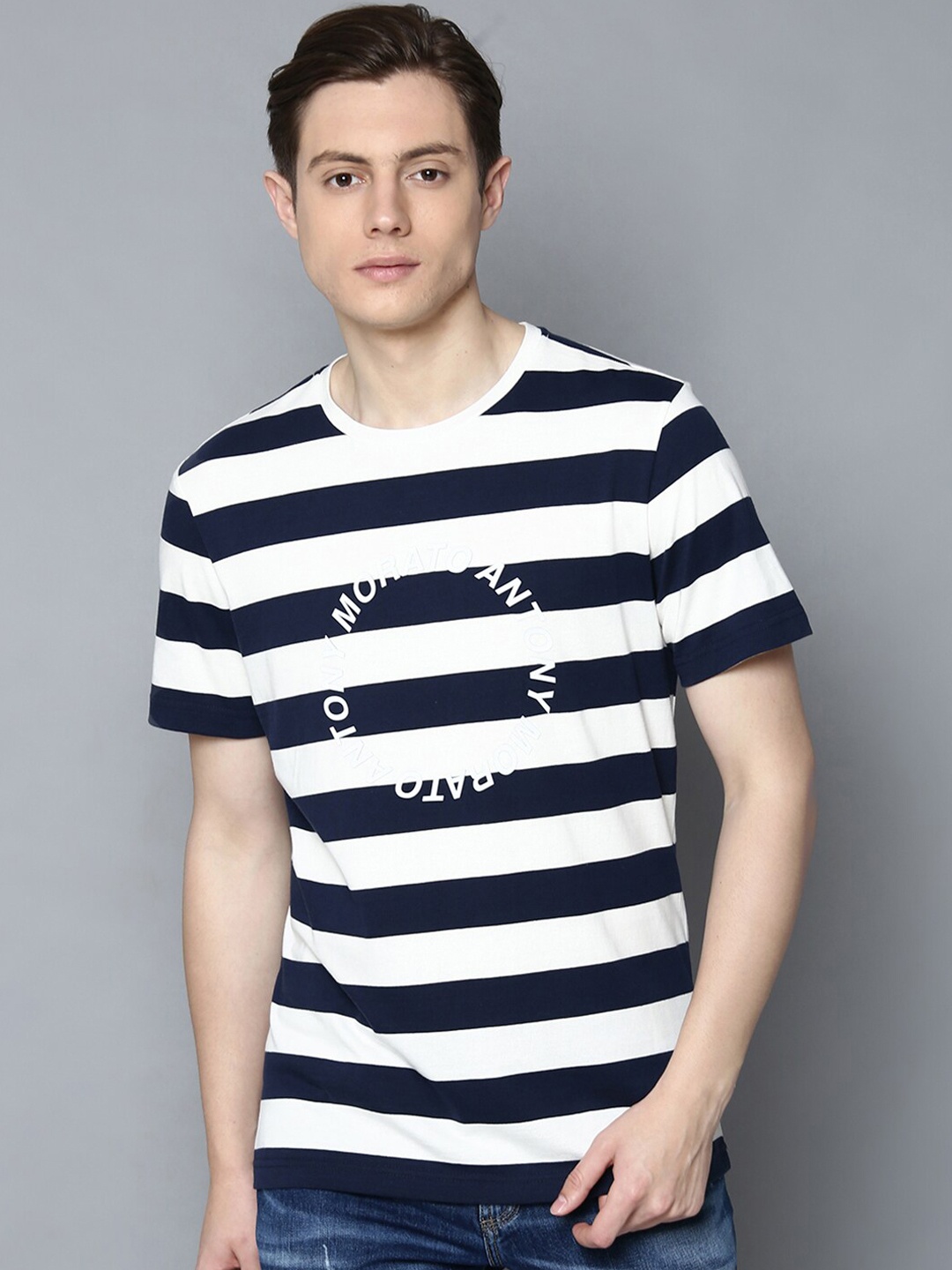 

Antony Morato Men Blue Striped Round Neck T-shirt
