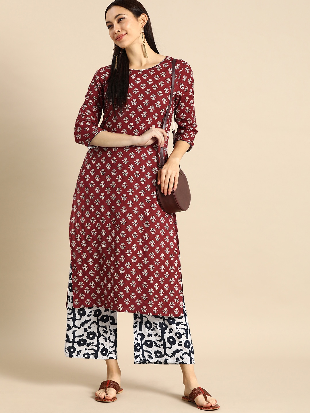 

Anouk Women Maroon & White Printed Kurta with Palazzos