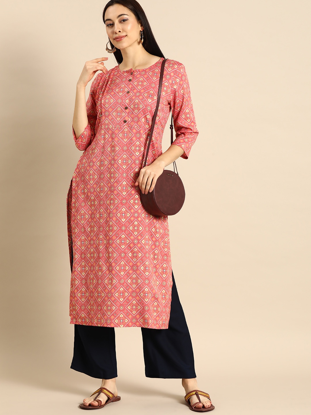 

Anouk Women Red & Navy Blue Printed Kurta with Palazzos