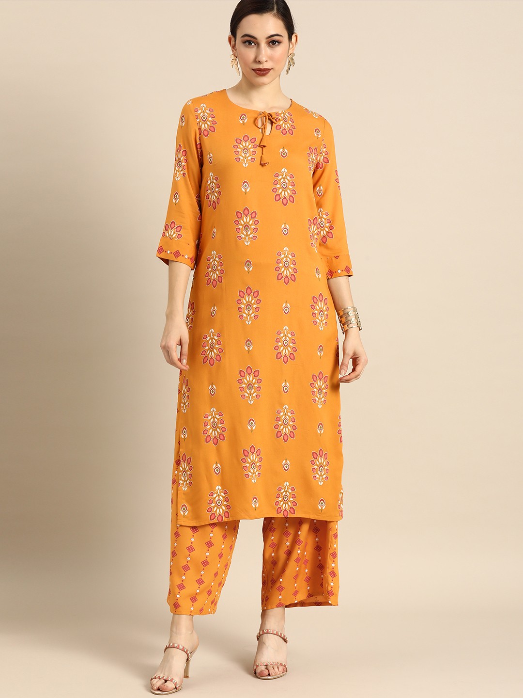 

Anouk Women Orange Printed Kurta with Palazzos