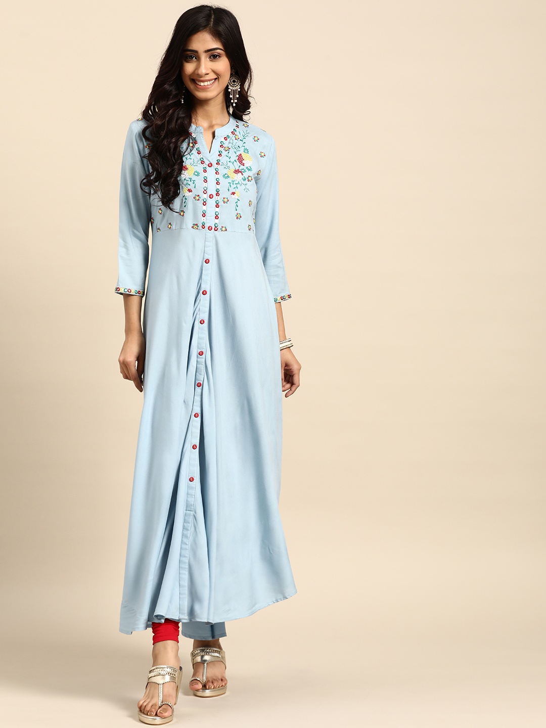 

Rangmayee Women Blue Floral Yoke Design Anarkali Kurta