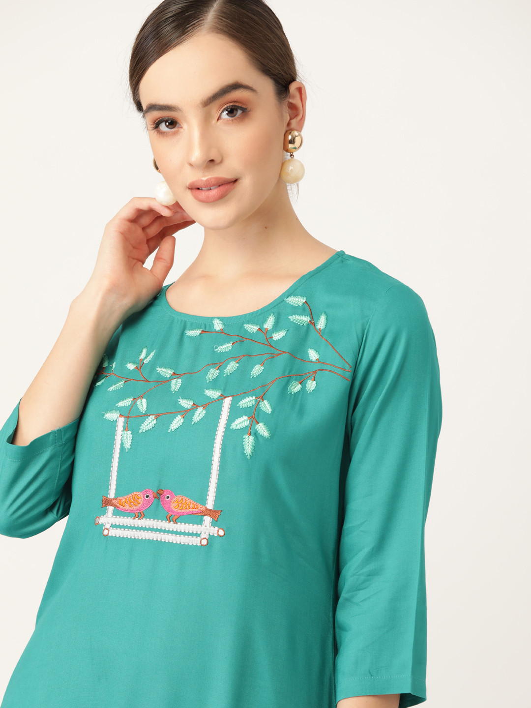 

Anouk Women Blue Quirky Yoke Design Thread Work Kurta