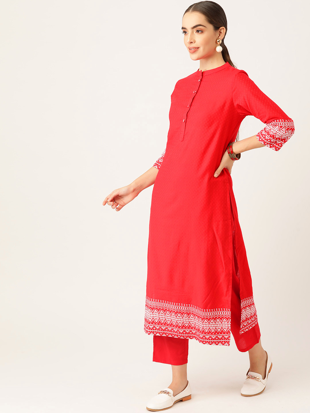 

Anouk Women Red Pure Cotton Self-Design Kurta with Trousers