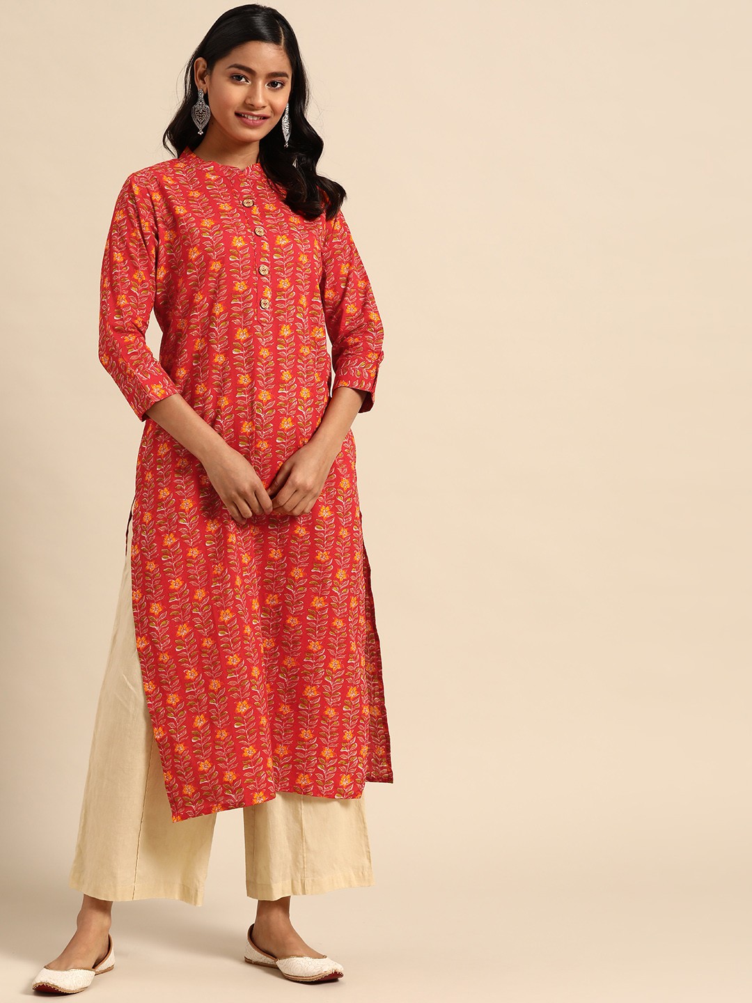 

Rajnandini Women Red & Yellow Floral Print Pure Cambric Cotton Floral Kurta