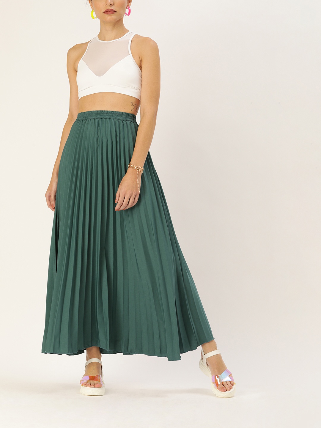 

U&F Purple Flared Maxi Skirt, Green