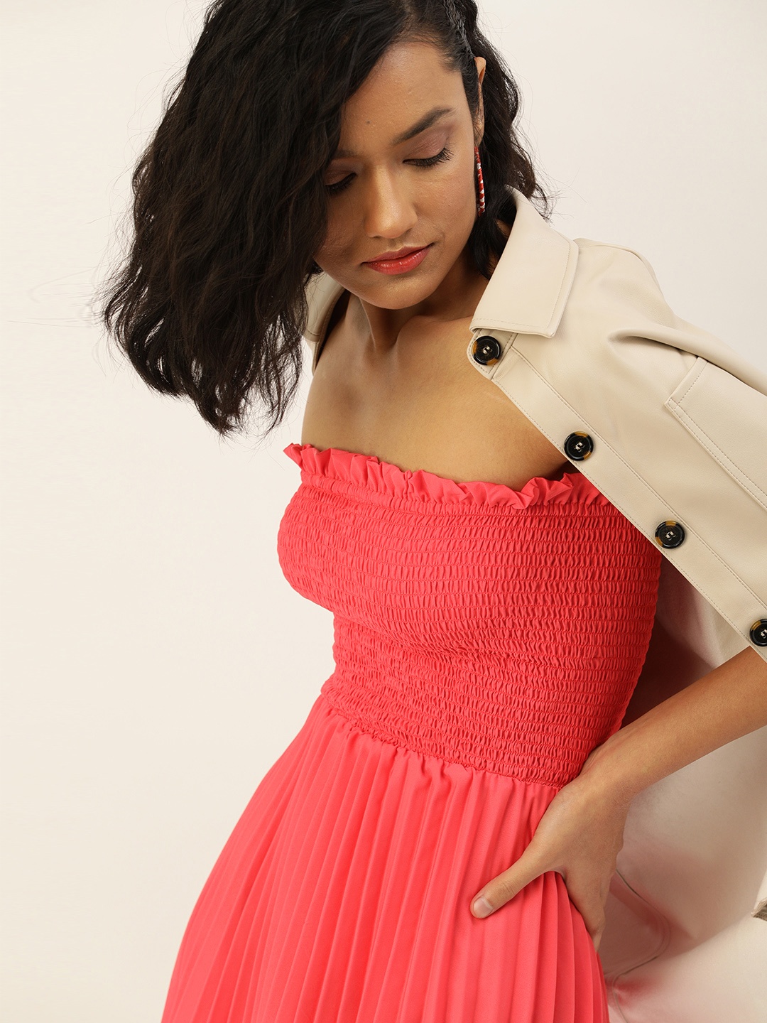 

U&F Women Pink Self Design Fit and Flare Dress