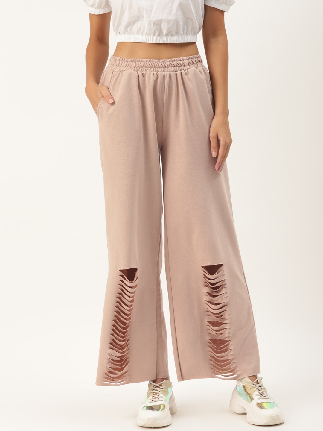 

Trendyol Women Beige Solid Trousers with Cut Out Detail