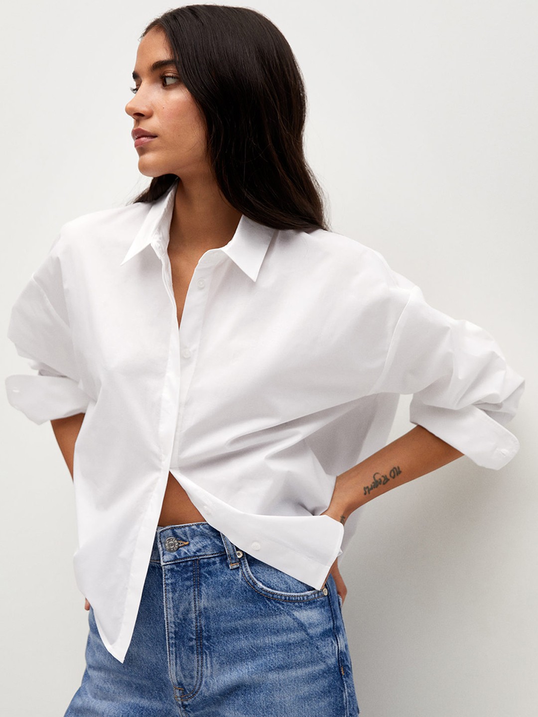 

MANGO Women White Regular Fit Solid Pure Cotton Casual Sustainable Shirt