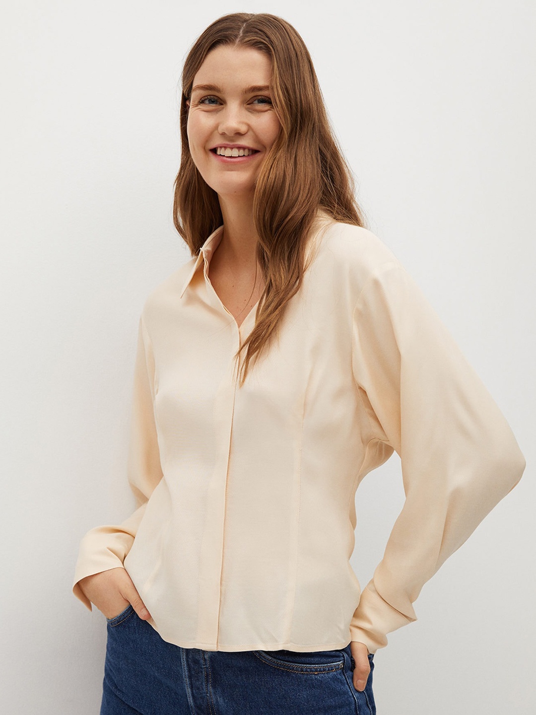 

MANGO Women Beige Regular Fit Sustainable Solid Casual Shirt