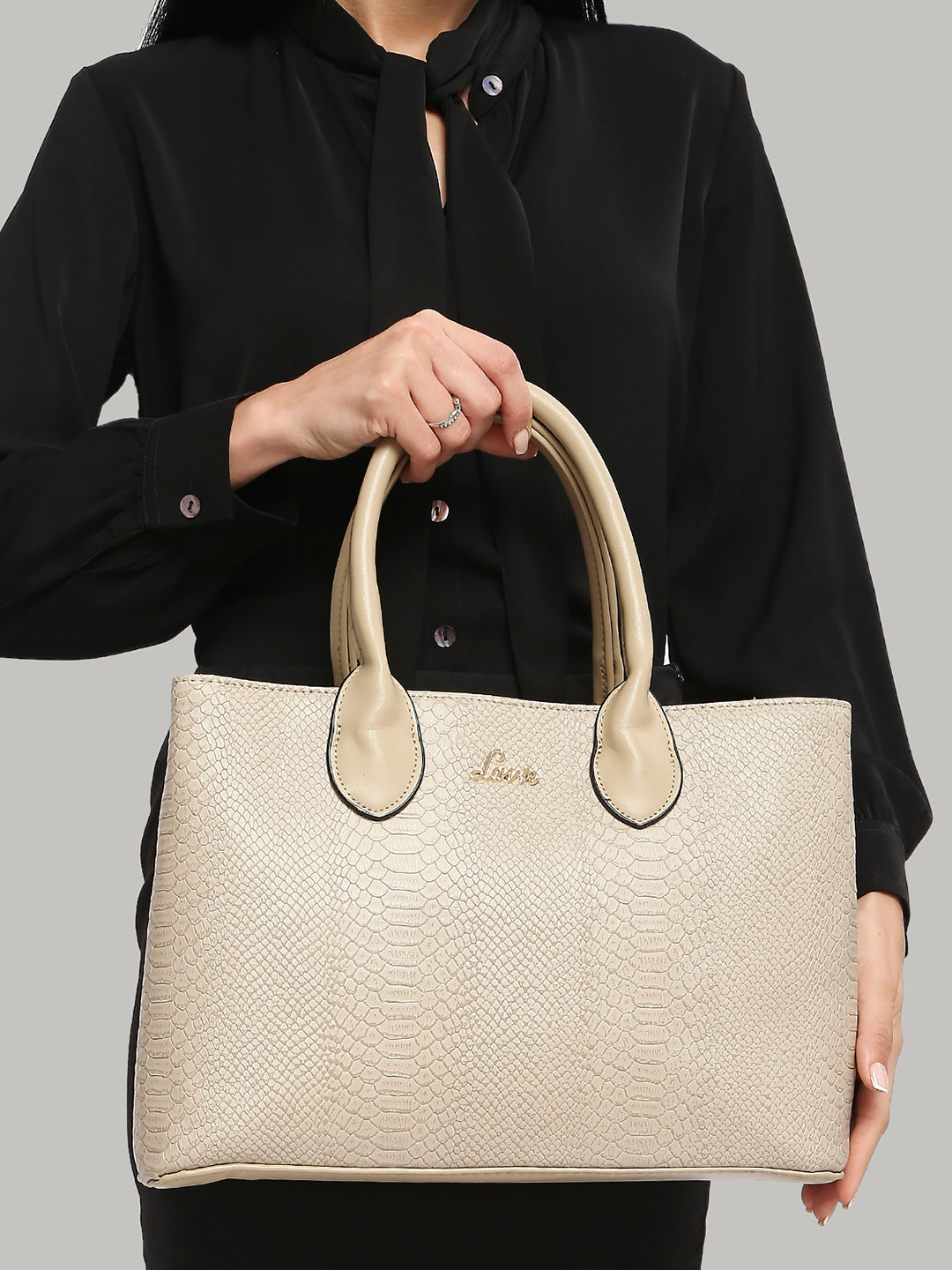 

Lavie Ficus Beige Animal Textured Structured Handheld Bag