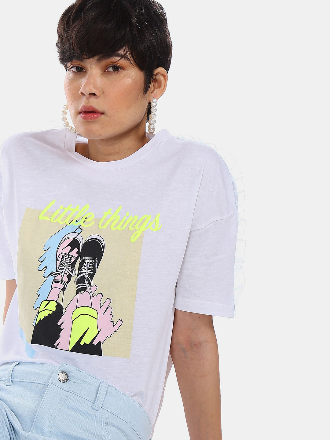 

Sugr Women White Printed Round Neck T-shirt