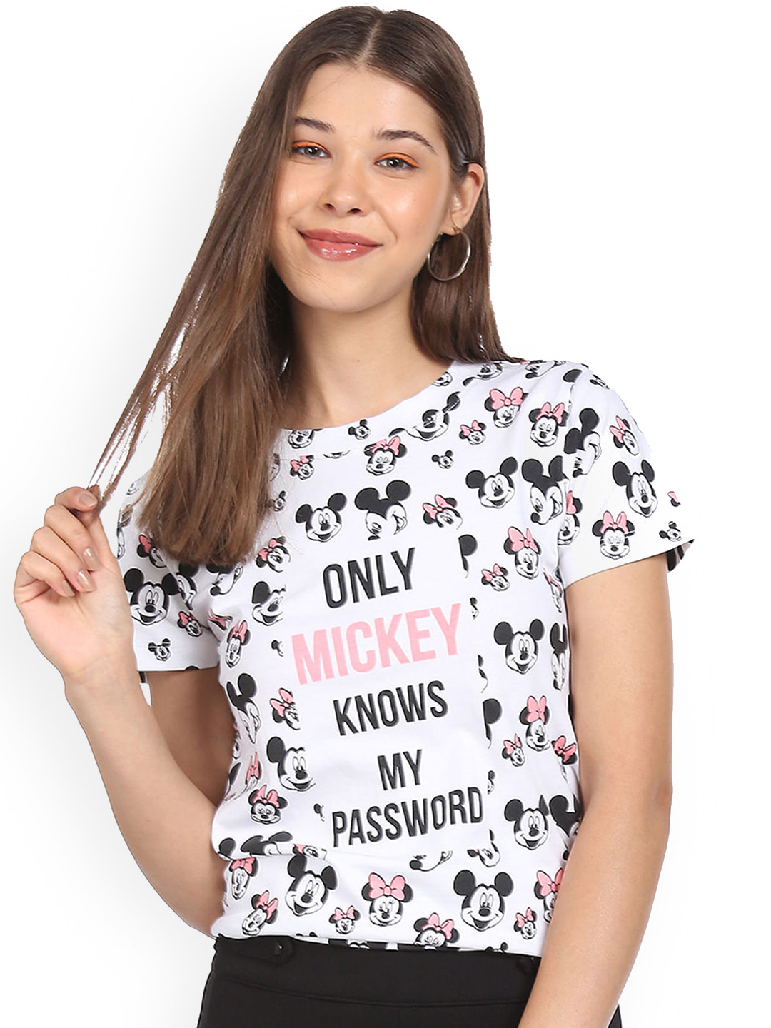 

Sugr Women White Cotton Graphic Print T-Shirt