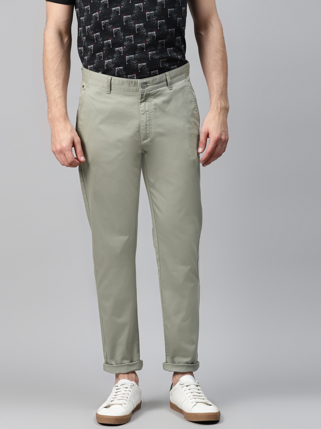

Blackberrys Men Green Arise Regular Fit High Rise Solid Chinos
