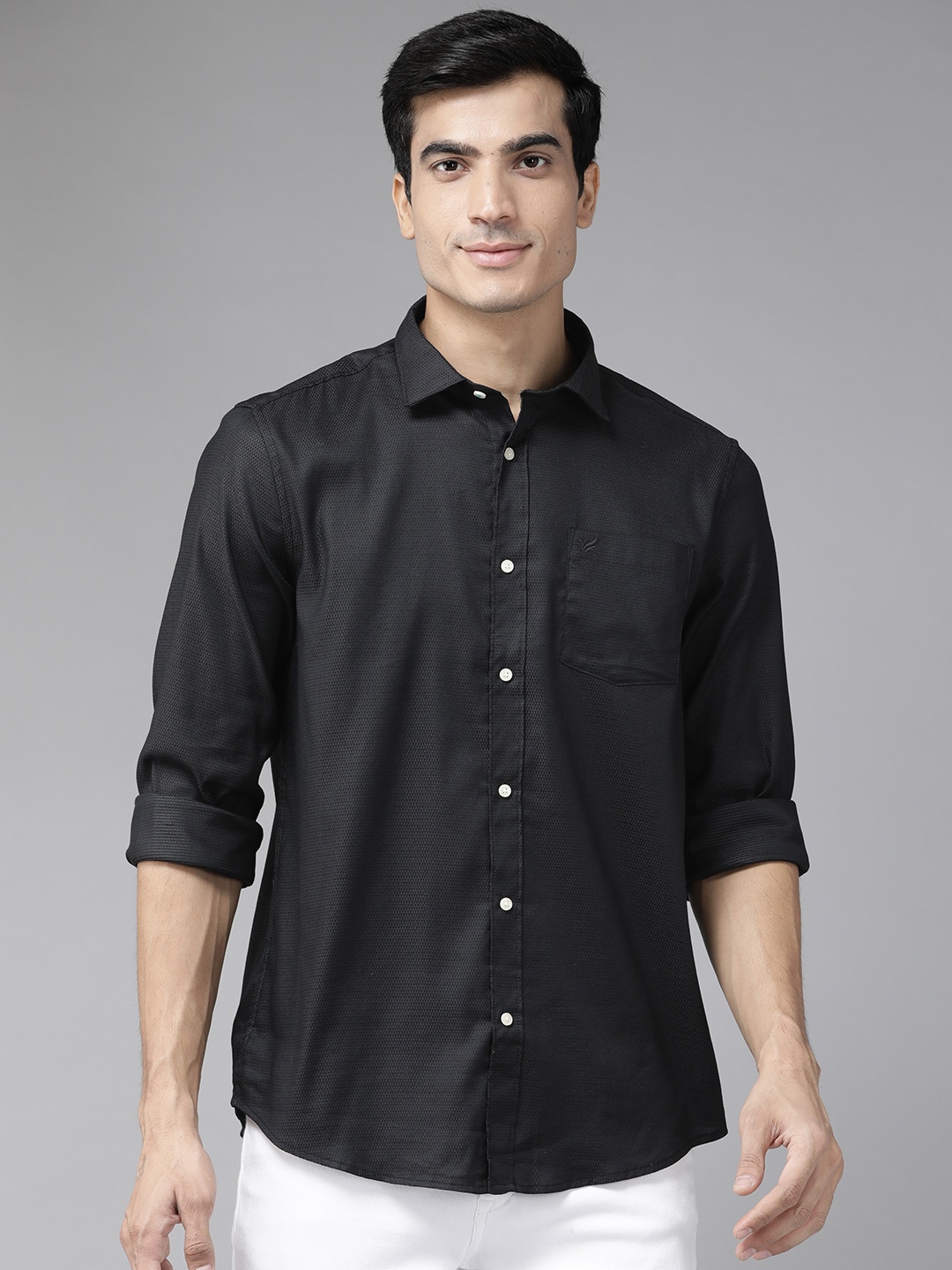 

Blackberrys Men Black Self-Design Slim Fit Casual Shirt