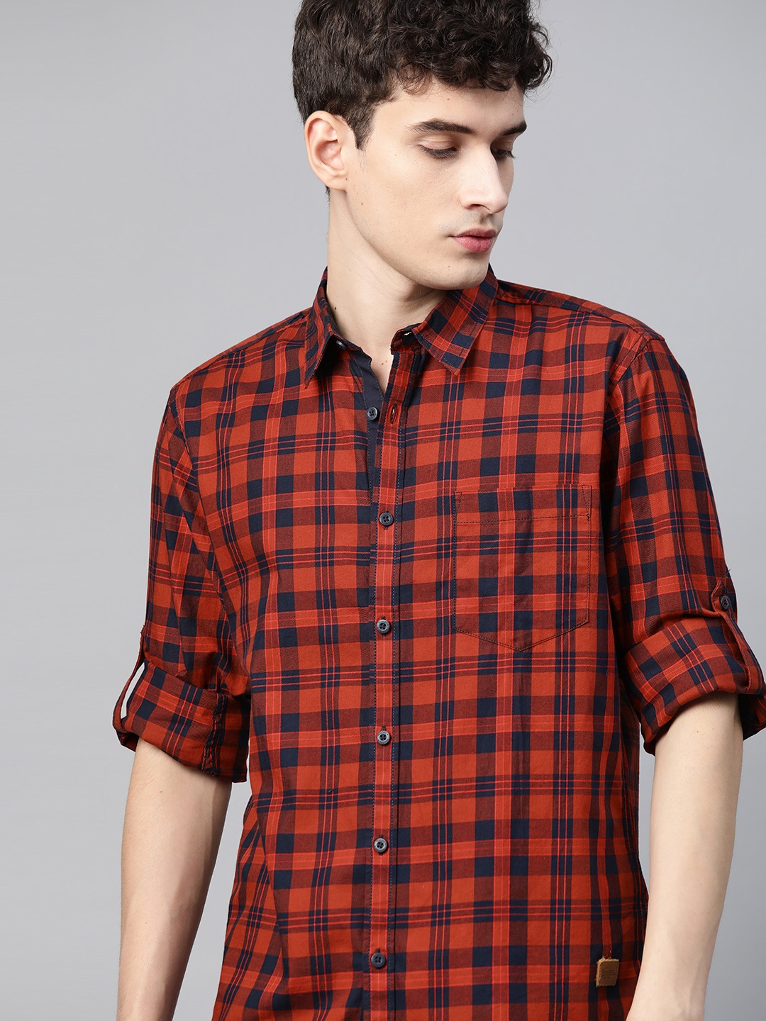 

Roadster Men Red & Navy Blue Tartan Checks Pure Cotton Casual Shirt