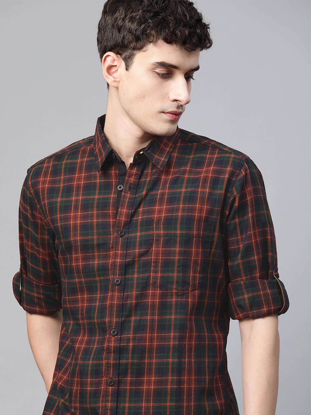 

Roadster Men Maroon Tartan Checks Checked Casual Shirt