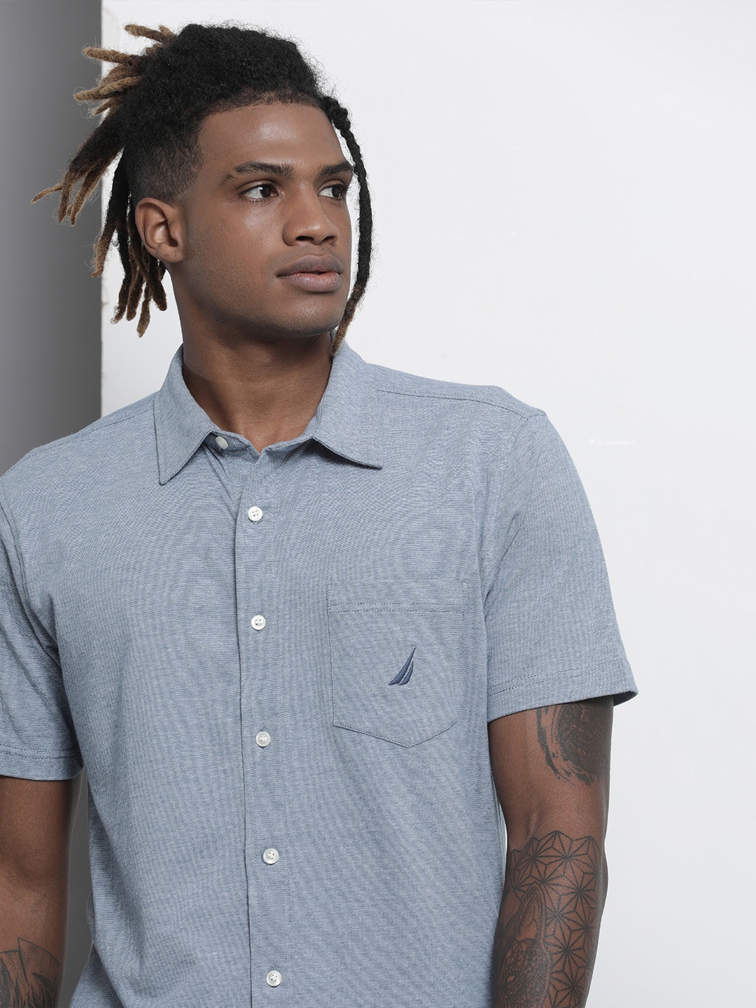 

Nautica Men Blue Casual Shirt