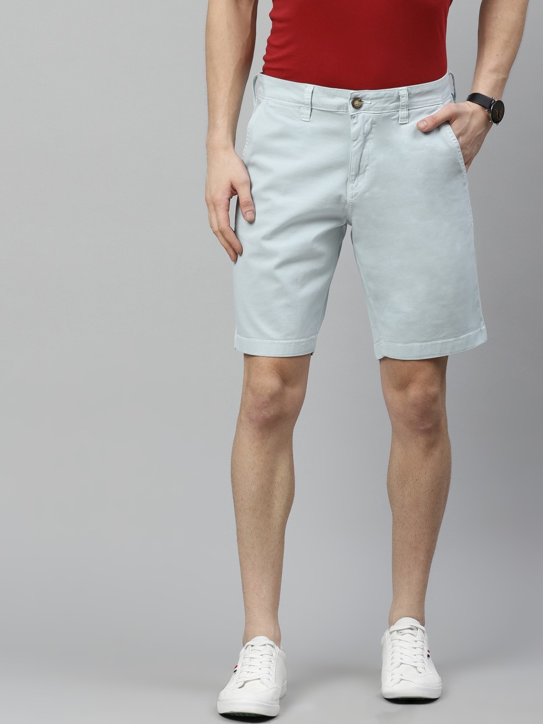 

Nautica Men Light Blue Solid Slim Fit Chino Shorts