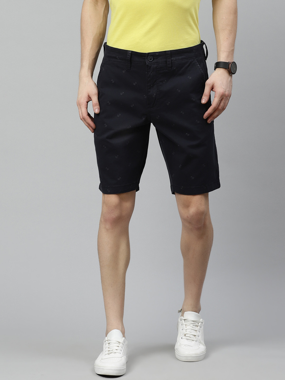 

Nautica Men Navy Blue & Black Printed Slim Fit Chino Shorts