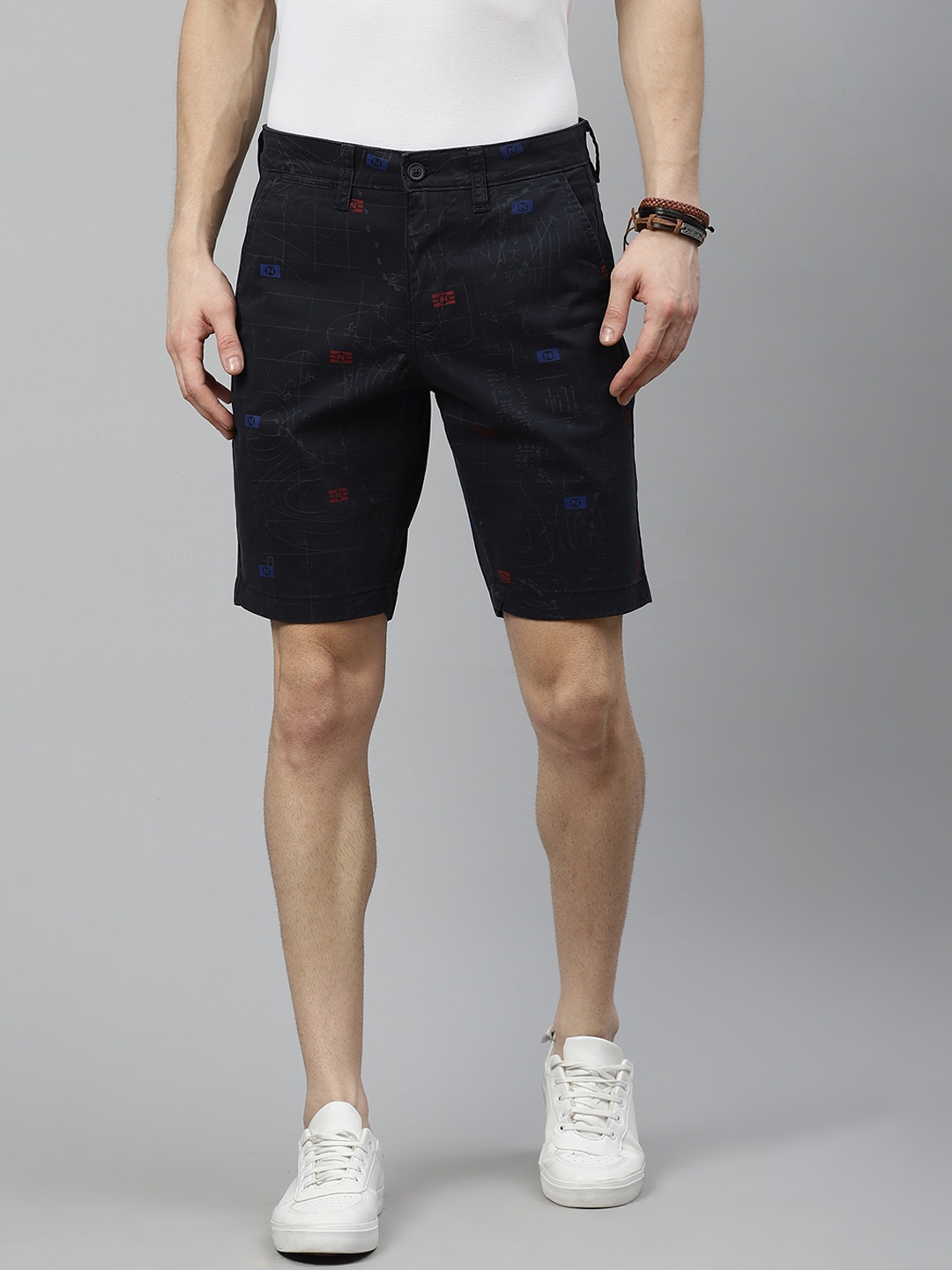 

Nautica Men Navy Blue Printed Slim Fit Regular Shorts