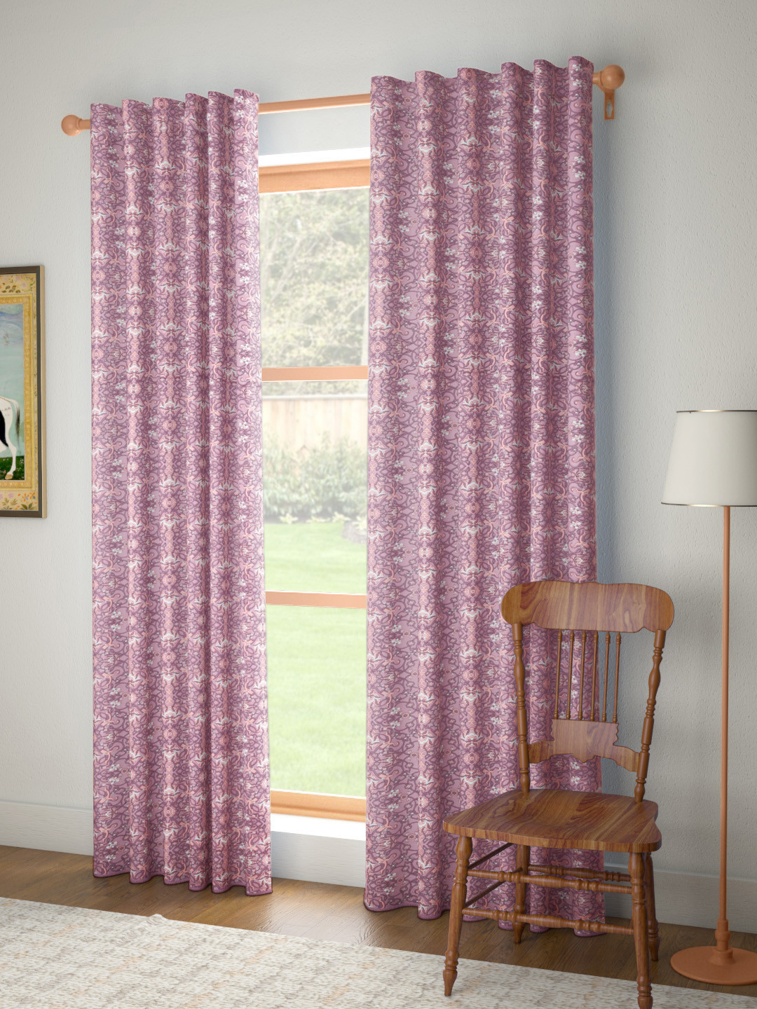

House of Pataudi Purple & Pink Cotton Flax Ethnic Motifs Print Door Curtain