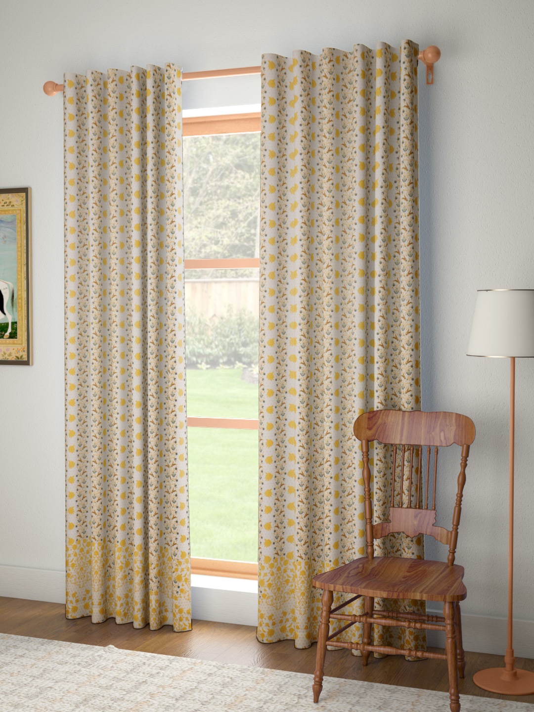 

House of Pataudi Off-White & Yellow Ethnic Printed Siyahi Rozana Door Curtain