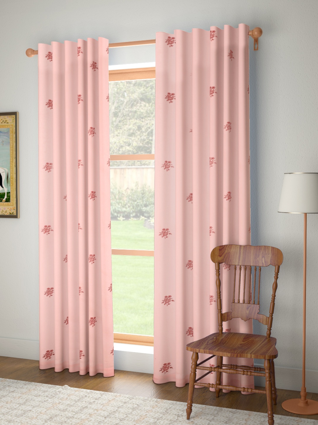 

House of Pataudi Pink Floral Embroidered Pure Cotton Door Curtain