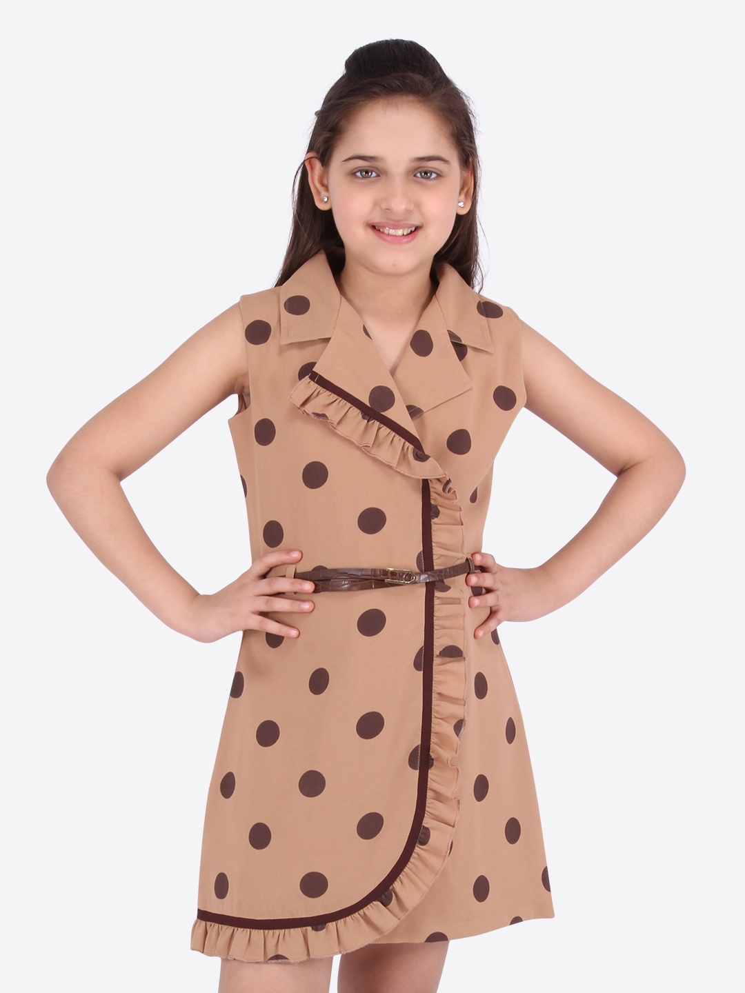 

CUTECUMBER Girls Brown Printed A-Line Dress